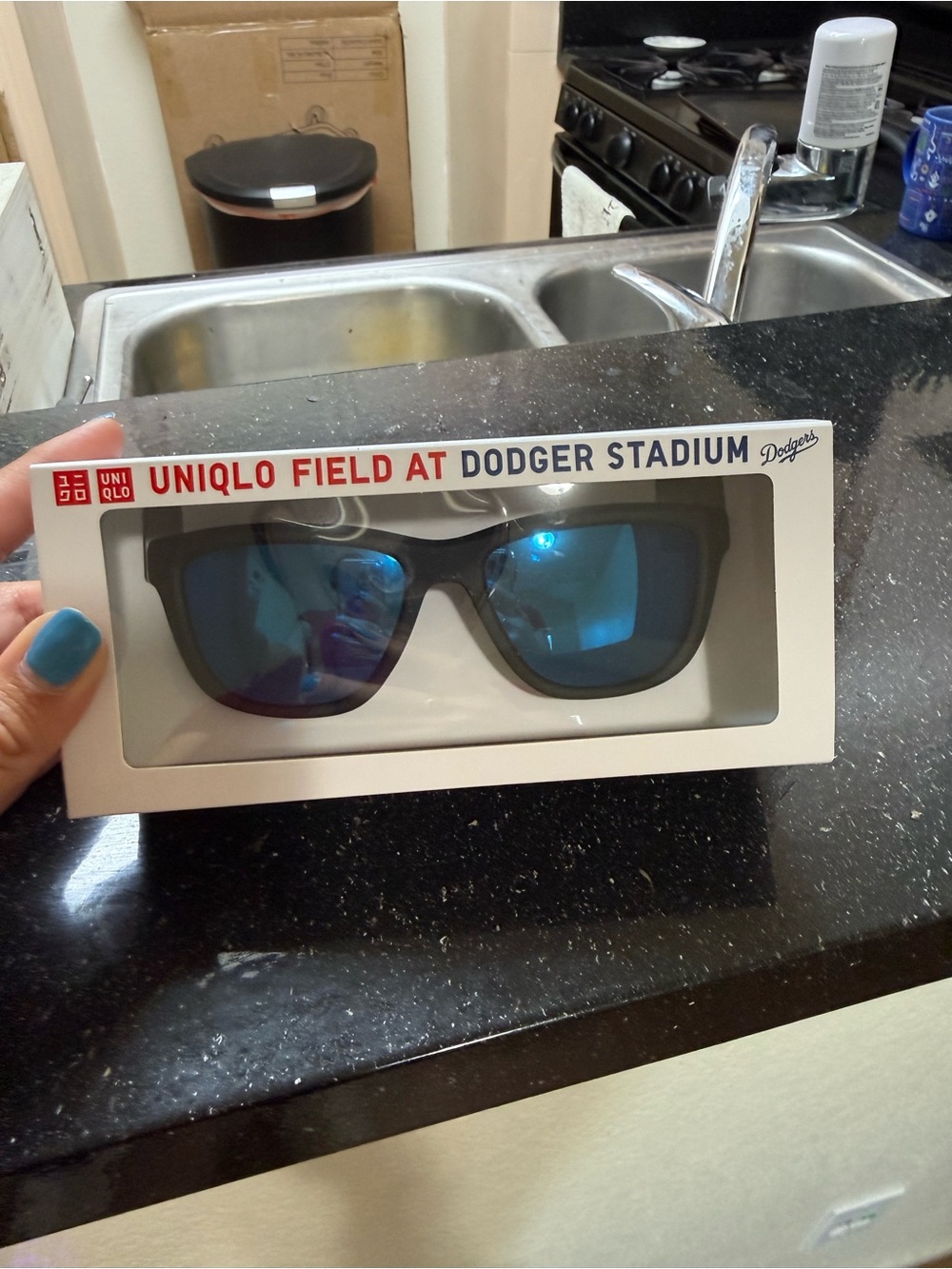 UNIQLO Black Frame Sunglasses with Blue Mirrored Lenses